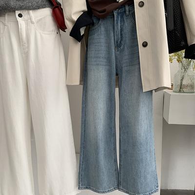 Otoño Invierno Cintura Alta Vintage Sueltos Casuales Pierna Ancha Jeans Mujer Todo-combinable Pantalones de Mezclilla Rectos