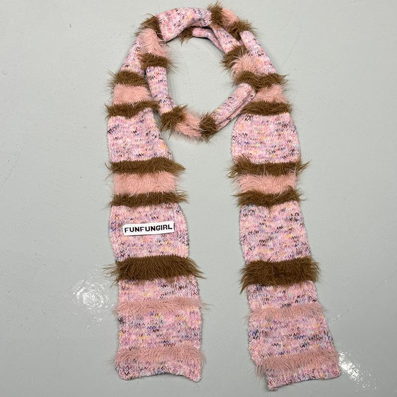 Autumn and winter new rainbow striped scarf women's niche design sense wool knitted contrasting scarf fashionable versatile scarf