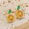 1 Pair of Simple Fashion Copper-Inlaid Cubic Synthetic Zirconia Orange-Shaped Stud Earrings, Chic Fruit Design Earrings