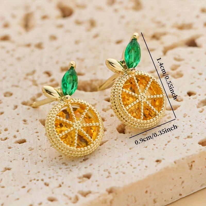 1 Pair of Simple Fashion Copper-Inlaid Cubic Synthetic Zirconia Orange-Shaped Stud Earrings, Chic Fruit Design Earrings