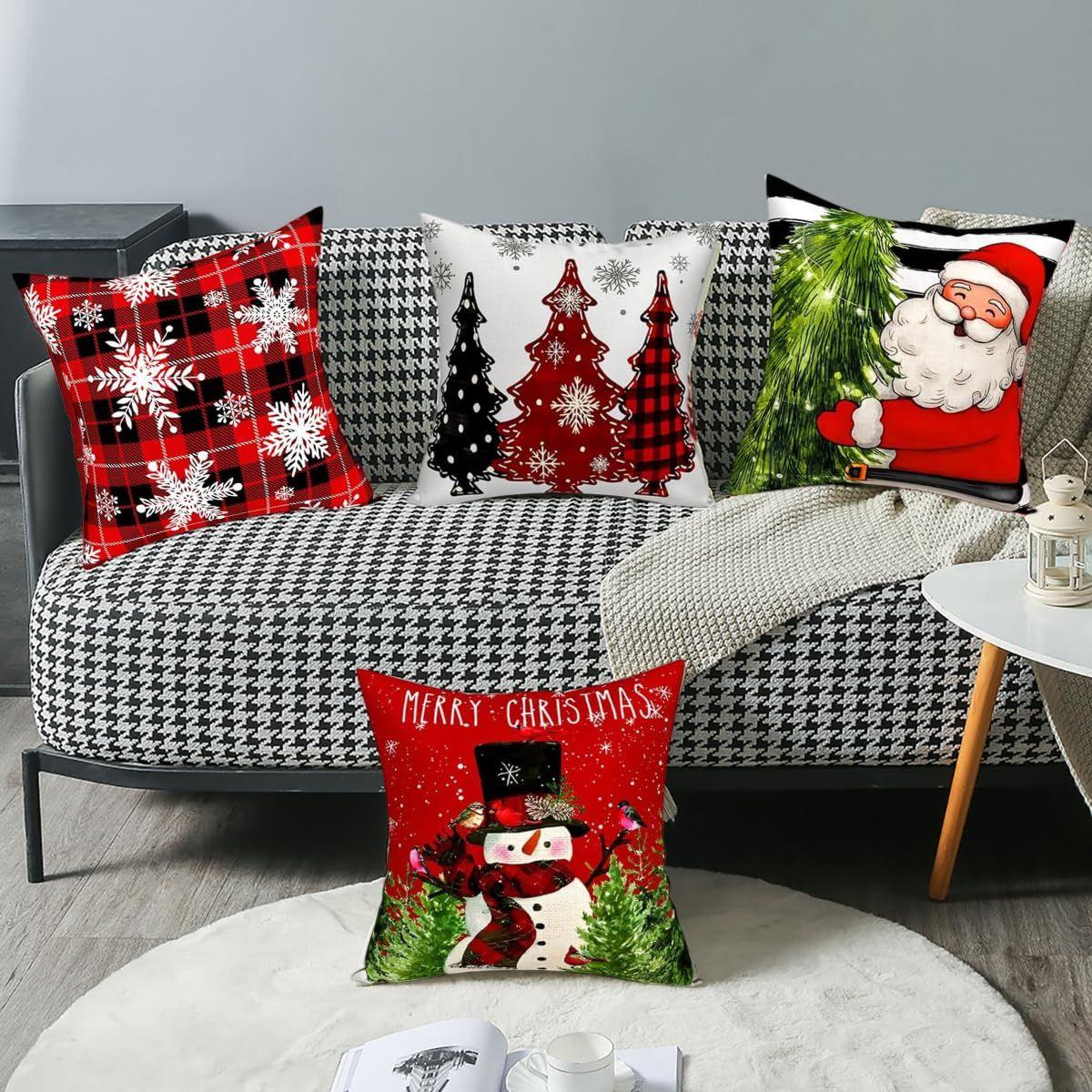 Christmas Pillow Covers 45x45cm Festive Square Pillow Covers for Home Decor Classic Retro Rustic Christmas 3809₽