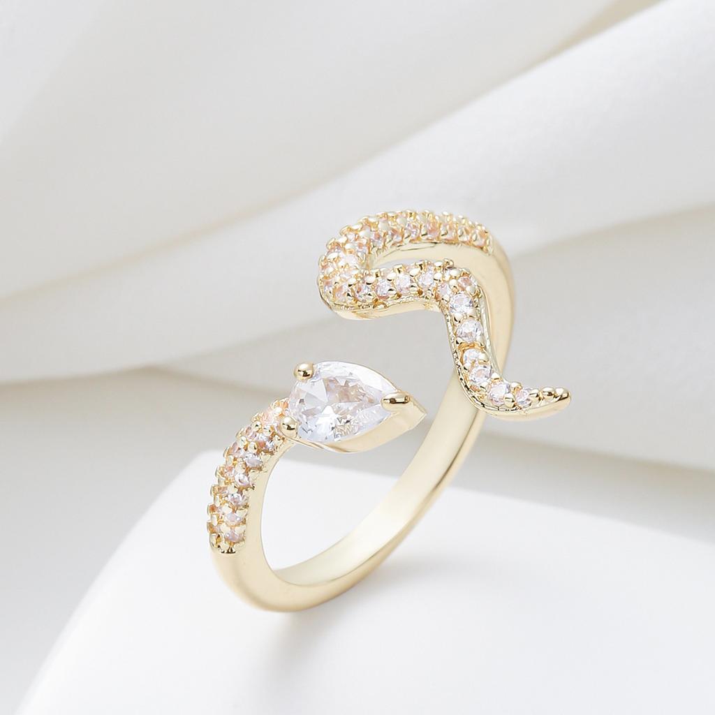 Korean version of Xiaoqing Xinfeng women's ring, personalized winding snake inlaid zircon ring, opening adjustable index finger ring
