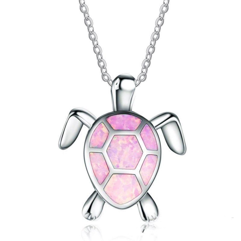 Bohemia Cute Turtle Pendant Necklace For Women Inlay White Imitation Opal Necklace Wedding Party Jewelry Christmas Gifts for Her