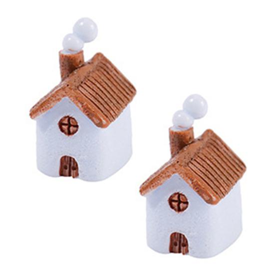 Miniature Resin Houses for Fairy Garden 2Pcs Mini Chimneyed Cottage Figurines, Rural House Building Ornaments DIY Micro Landscape Accessories