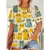 XL-7XL Plus Size Women's Men Casual 3D Print Loose V Neck Short Sleeved T-shirt Top