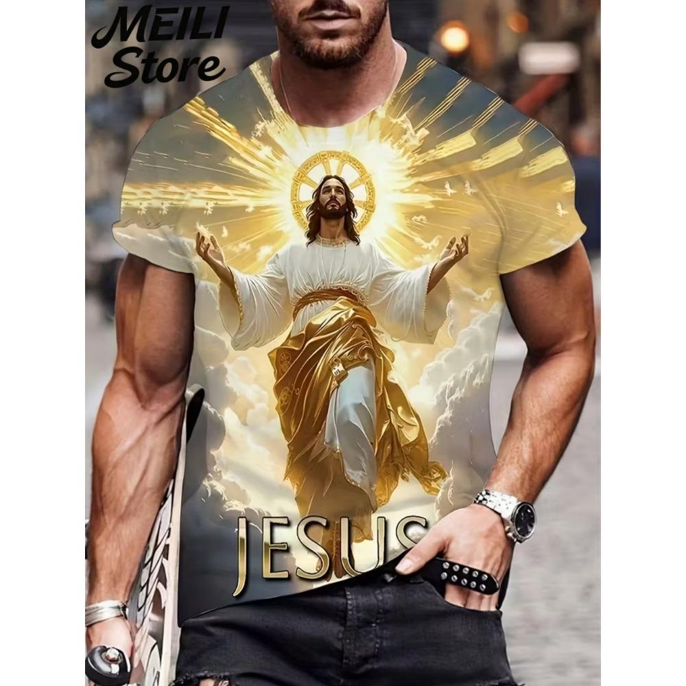 Herren 3D Jesus Druck T-Shirt Kurzarm Lässig Rundhals Betende Hände Design T-Shirt für Männer Neu im Oversized T-Shirt Oberteile