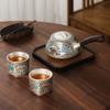 999 Sterling Silver, a Pot of Two Cups of Ceramic Gold and Silver Wrong Pattern Japanese Office Portable Travel Kung Fu Tea Set