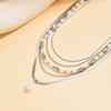 Vintage French Faux Pearl Layered Necklace For Women With Geometric Design And Style Accessory