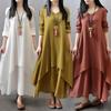 Spring Autumn Women Elegant Dresses Bohemia Layering Vintage Robe Long Sleeve Loose Long Dress Female Cotton Hemp Skirt
