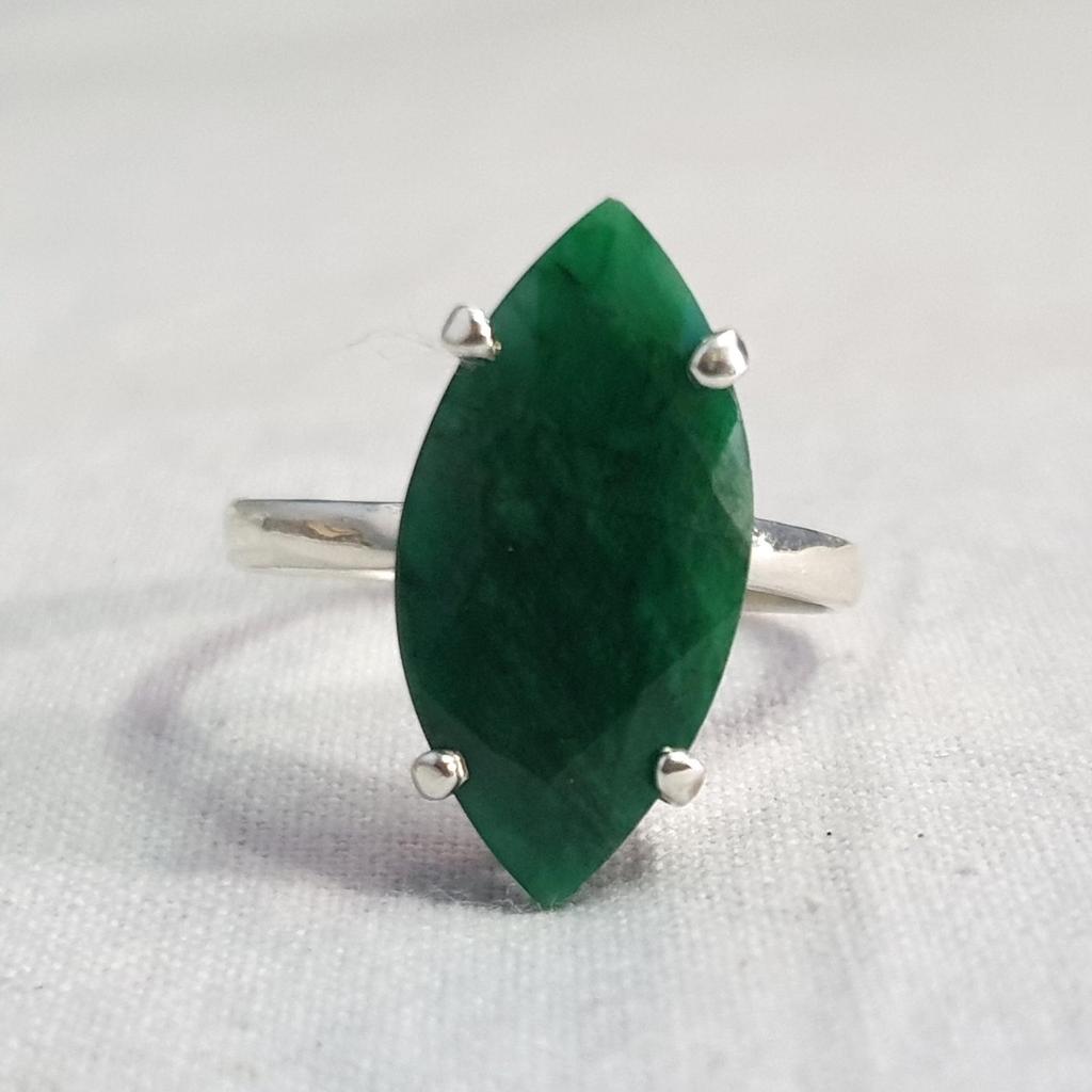 Marquise Rich Green Emerald Prong Set 925 Sterling Silver Ring Jewelry, Wedding Gift Emerald Ring