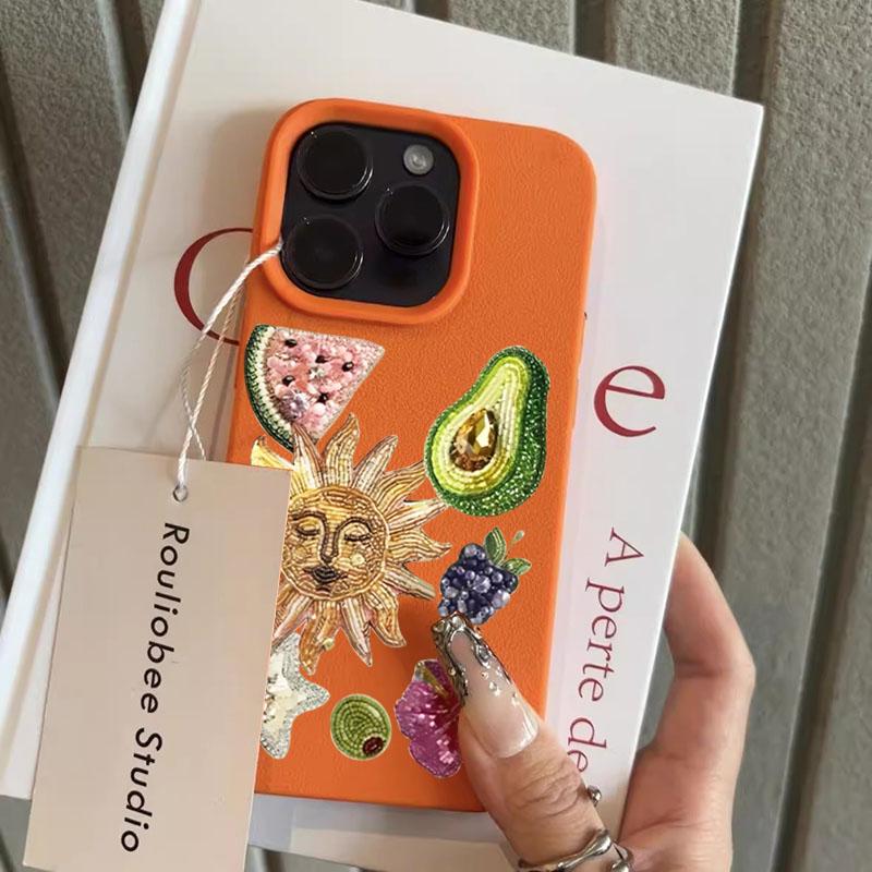 

Avocado Watermelon Flower Collage Pattern Phone Case For iPhone 16 Pro Max 15 Plus 14 13 12 11 17 Air XS XR X Faux Leather Cover iPhone XR