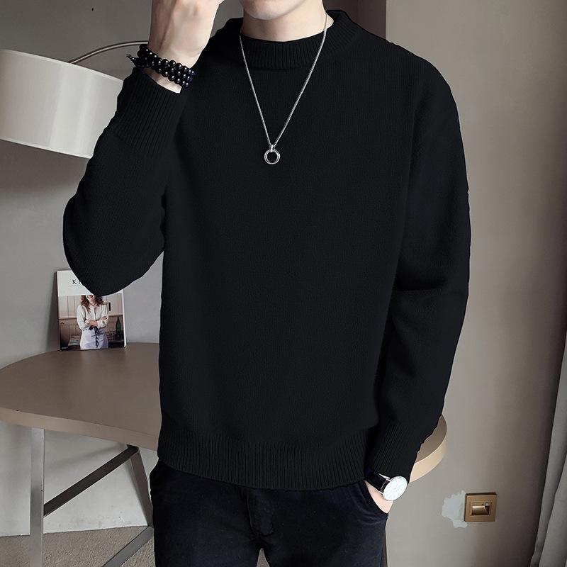 

Men s 2024 Spring/Winter Versatile Solid Color Knitwear: Trendy Hong Kong Style Thick Pullover Sweater 2XL чёрный