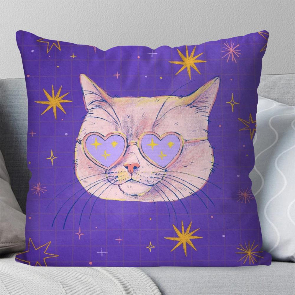 1pc Cute Black Cat Pillow Case Square Pillow Bedroom Sofa Leisure Comfort Cushion Car Living Room Home Decoration 40X40