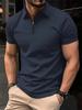 Camisa polo masculina de verão Tiki, casual, simples, de cor sólida, durável, para escritório, com lapela pequena e zíper, manga curta, tendência