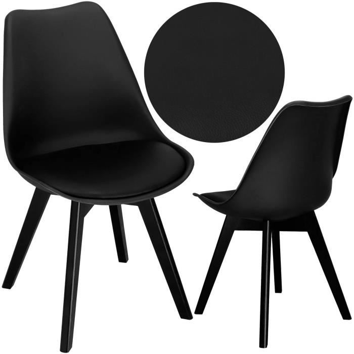 Chaise de cuisine rétro rembourrée - SPRINGOS - Noir - Pieds en bois massif - Capacité 125 kg