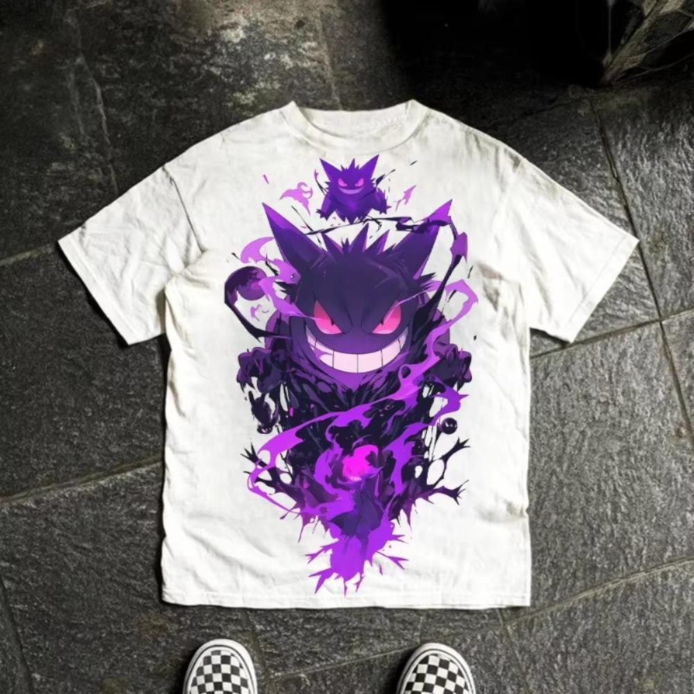 MINISO Cartoon Gengar Printed T - Shirt Summer New Unisex Y2K Harajuku Style Loose & Casual Short Sleeved Top Cotton