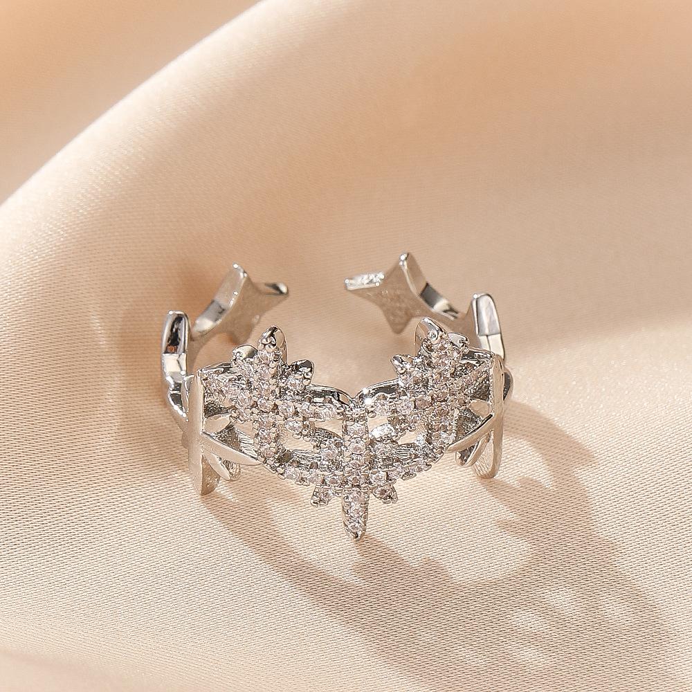 

25mm Gold Sliver Copper Paved Diamond Cuff Rings For Women Star Charm Zirconia Openable Fogure Accessory