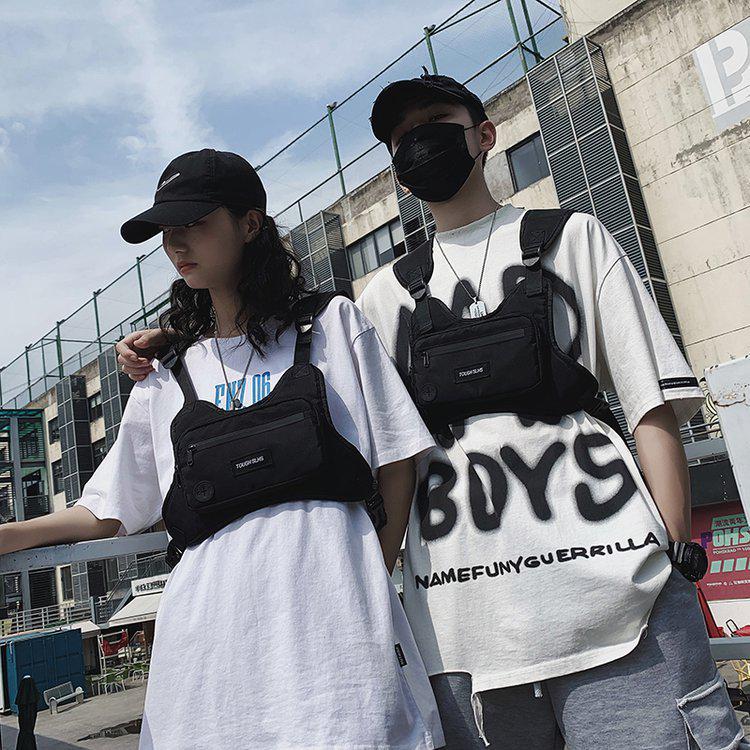 

Унисекс корейский стиль тактическая жилетная сумка - легкая функциональная рабочая одежда и модная нагрудная сумка чёрный