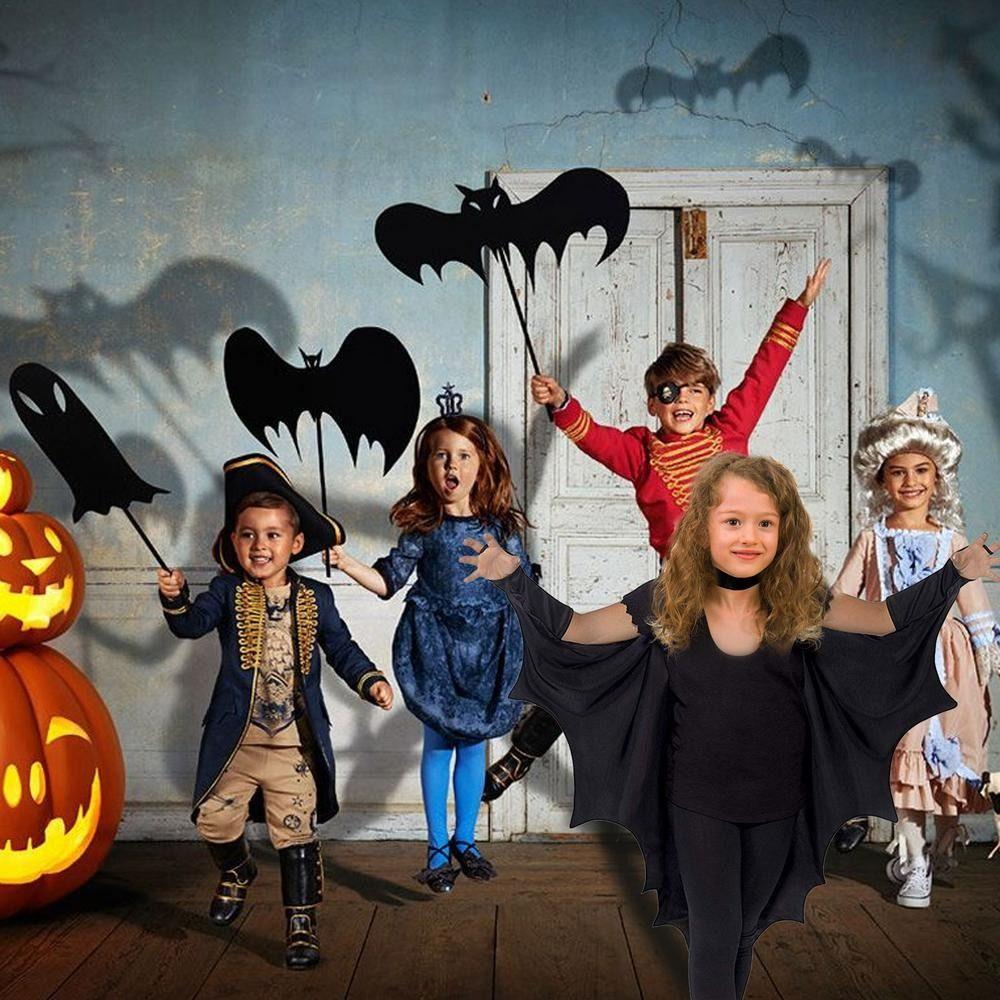 Vampire Shape Black Bat Wing Cape With Patch Halloween Cosplay Costume Halloween Stage Wear Kids