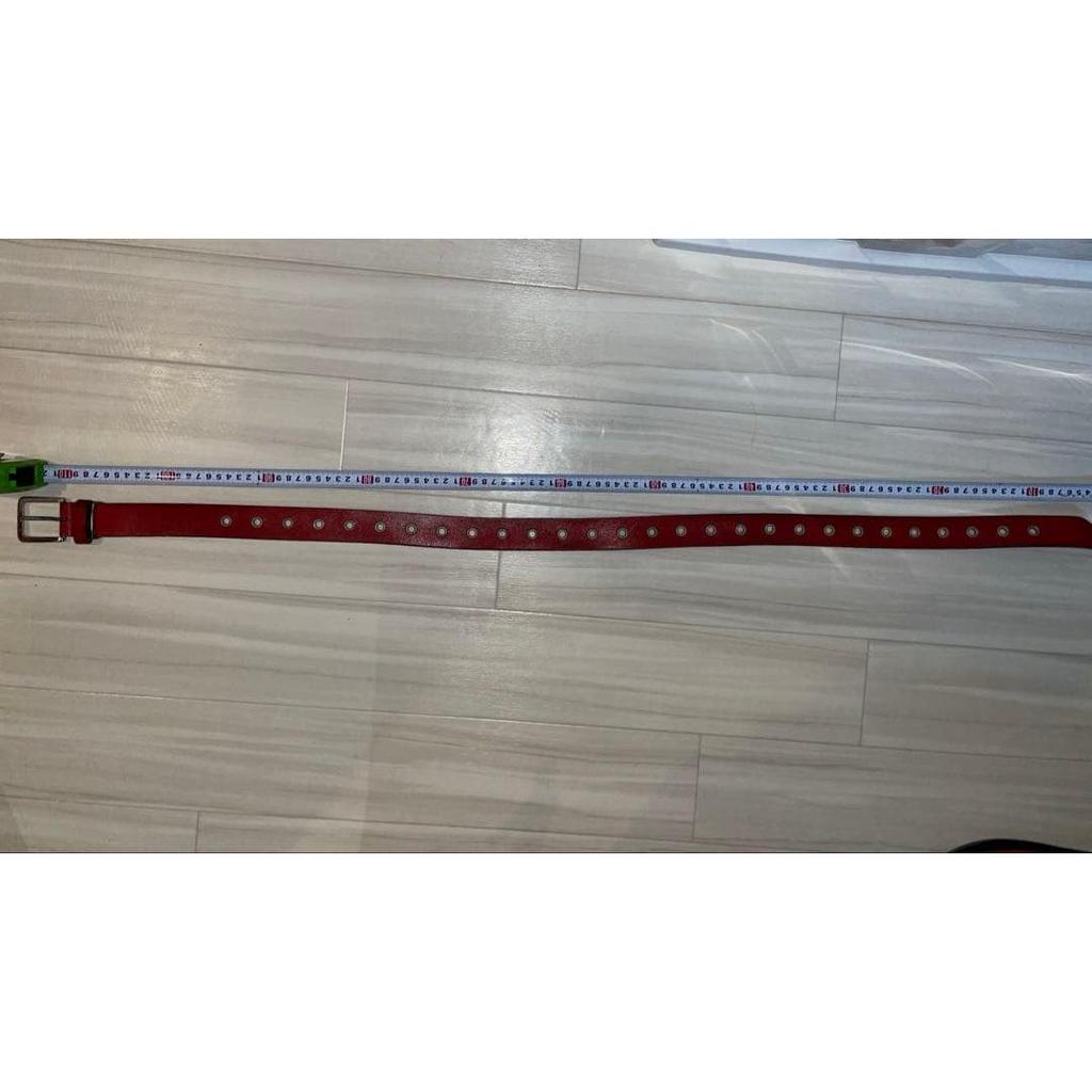 Used Genuine Leather, Red Leather Belt with Metal Buckle