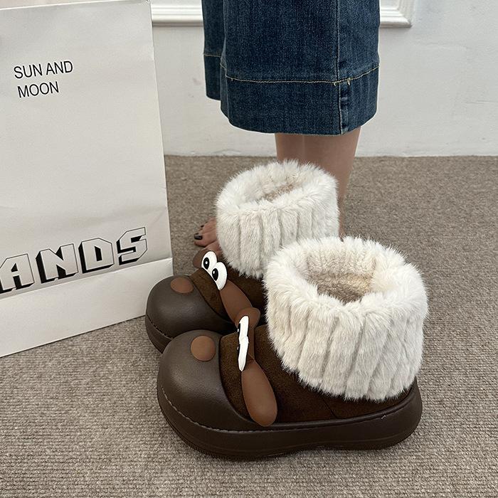 Damenmode leichte weiche Sohle Winter warmes Fell eins Schneestiefel gepolstertes Futter rutschfest lässige Sport Baumwollstiefel