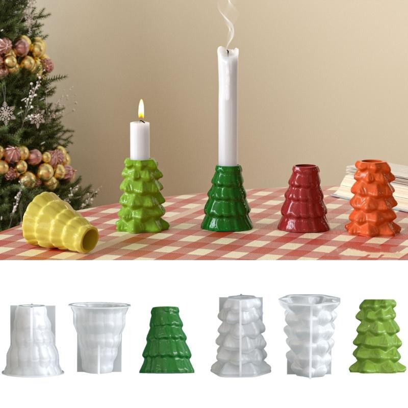 Flexible Silicone Mold For DIY Resin Christmas Tree Candle Holder Base Crafting With Dried Flower Decoration