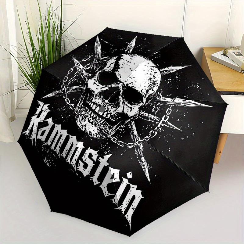 1 Stück Schädelketten Rammstein-Thema Hochwertiger Regenschirm, Automatisches Öffnen und Schließen, Multifunktionaler Regenschirm G0811013