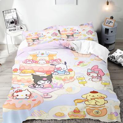 Seria Sanrio Kuromi Zestaw pościeli na kołdrę dla dzieci Rozmiar King Luksusowa poszewka 100% Poliester 3-częściowy Prezenty świąteczne Wystrój domu