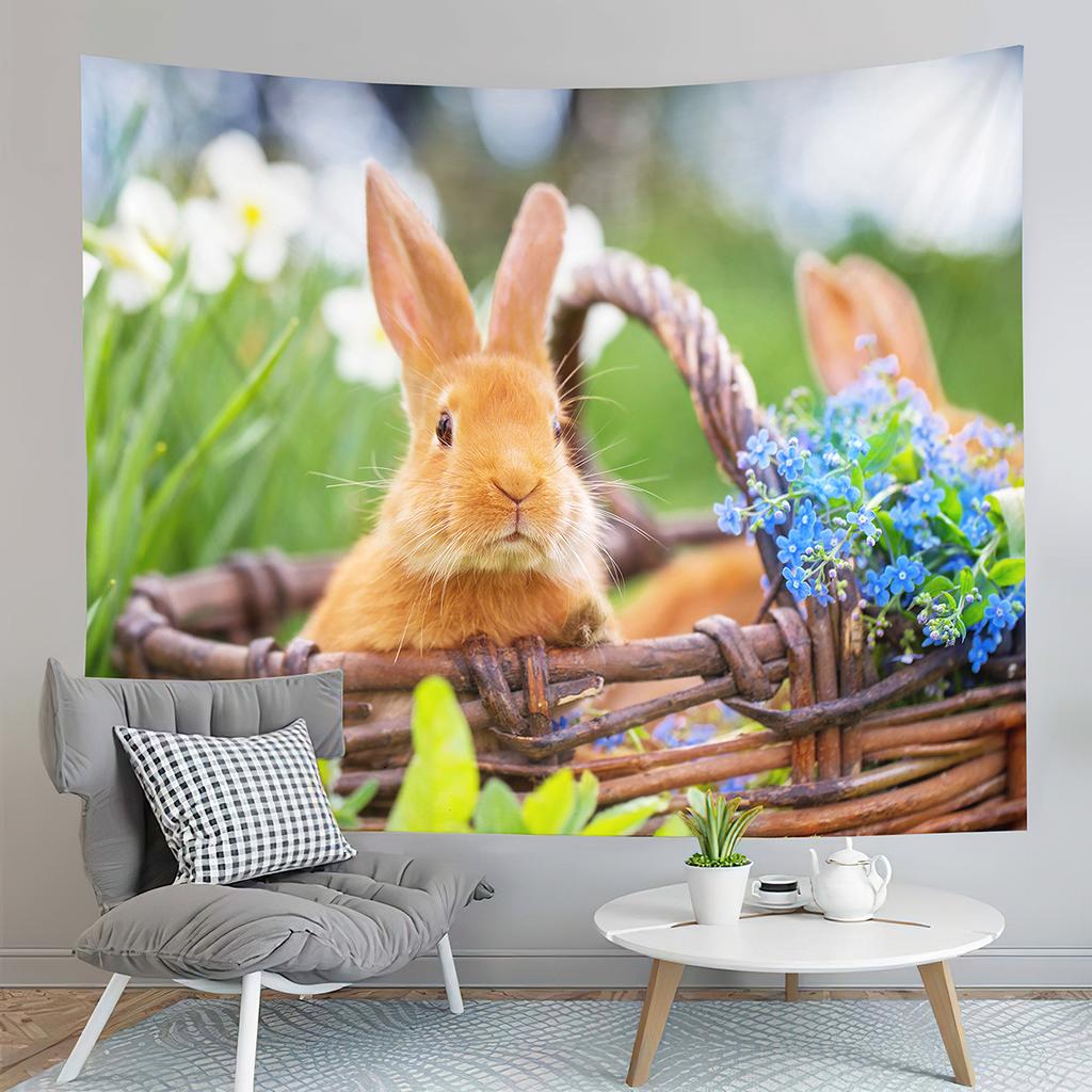 Cute Rabbit Tapestry Happy Easter Day Tapestry Wild Animal Tapestry Wall Hanging Decor Tapestries Bedroom Home Living Room Dorm