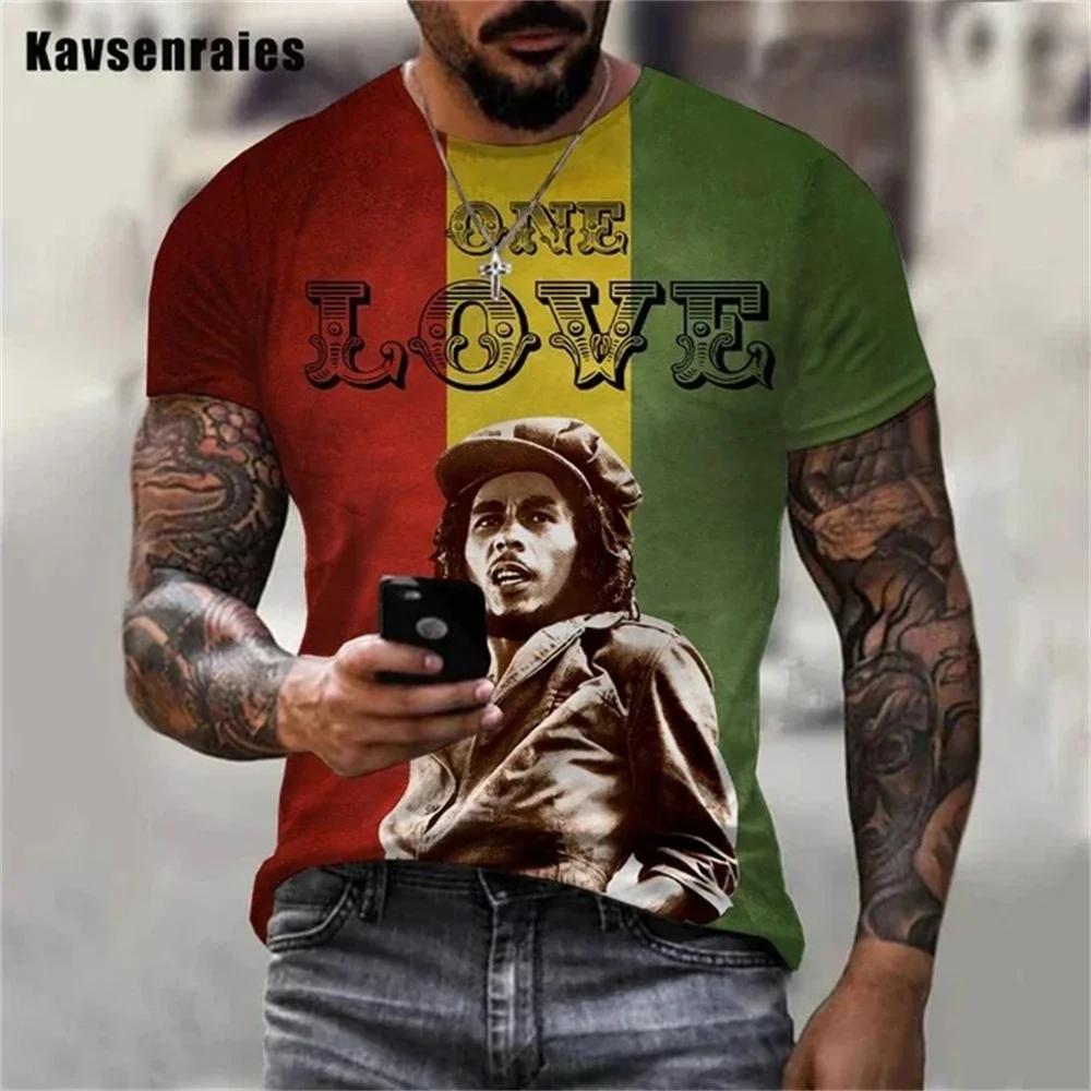 Summer Men's T-shirts Rock Bob Marley 3d Print O-neck Short Sleeve Street Hip-hop Shirt Oversized Tops