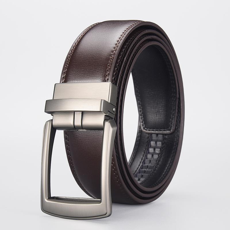 Functional Buckle Belt, Automatic Buckle Two-Layer Cowhide Belt, Men'S Business Fake Pin Buckle Belt