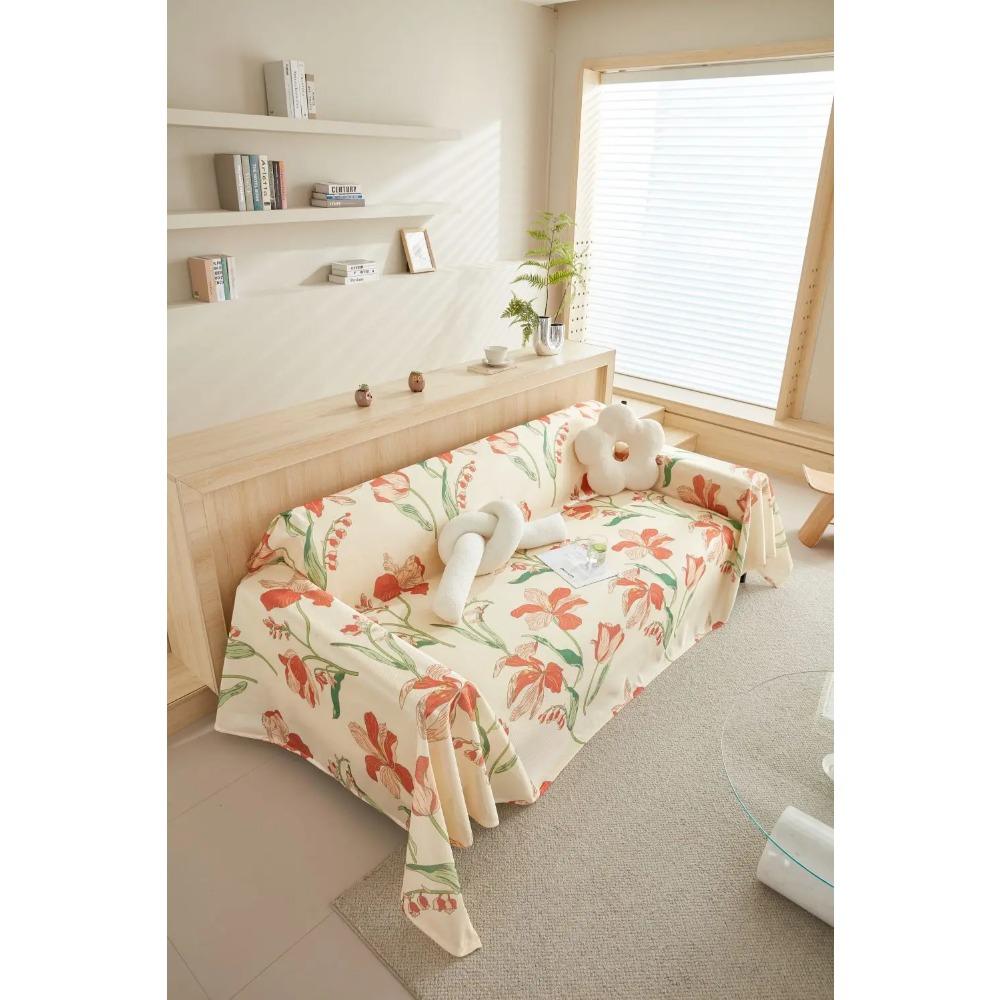 Ice Silk Flower Sofa Cover Blanket Non-slip Sofa Towel Living Room Furniture Decor Tapestry Couch Cover Universal Sofa Towel