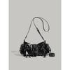 Cross-border 2025 New Rivet Handbag, Niche Design, Trendy Oil Wax Leather Shoulder Bag for Commuting, Crossbody Biker Bag