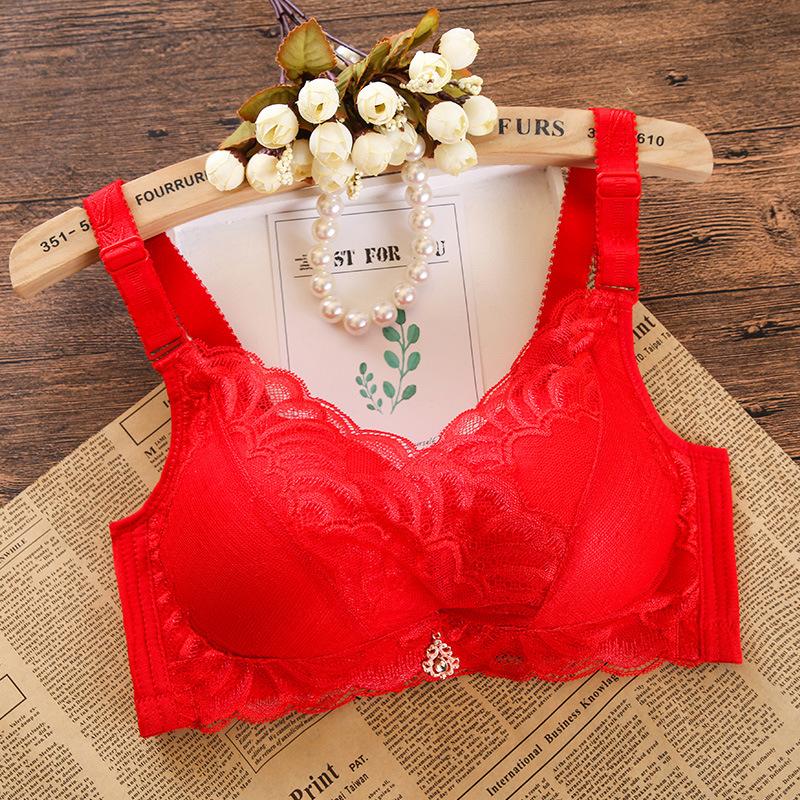 

fashion New cross tube top bra lace sexy anti-light thickened gathering rimless underwear 70B красный