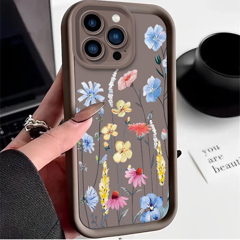 Retro Watercolor Wild Flowers Case for iPhone 17 Air 16 E 15 14 Plus 13 12 Mini 11 Pro Max Washable Dustproof Silicone Cover