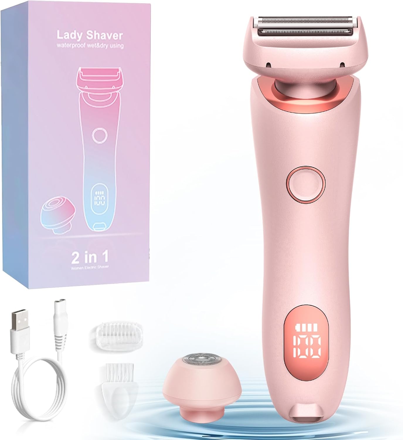 

Painless 2 in 1 Wet & Dry Waterproof Silk Glide Pro Shaver with 2 Removable Heads, Rechargeable Elect United States