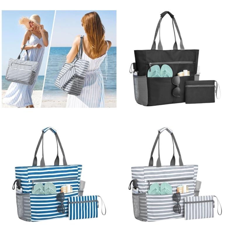 Spacious Water Resistant Foldable Sand Resistant Beach Bag Compact Design For Family Gatherings And Vacation Trip