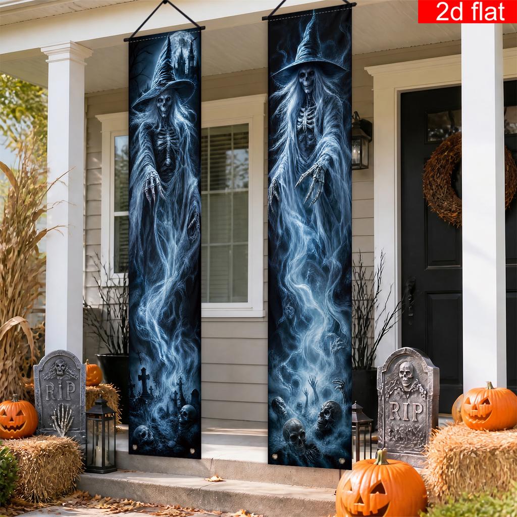 Halloween Porch Sign Ghost Skull Witch 1 Pair Polyester Indoor Outdoor Decor