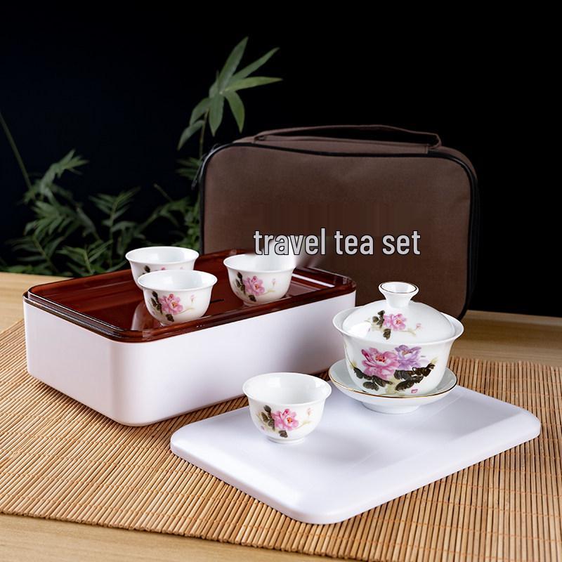 Portable Ceramic Kung Fu Travel Tea Set with Tray and Case