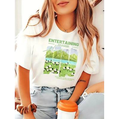 Women'S Art Print T-Shirt - Casual & Stylish, Soft Comfortable Fit, Round Neck, Lightweight Summer Top with Vibrant Oil Painting Design