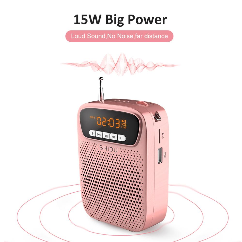 SHIDU 15W Rechargeable Portable Bluetooth Voice Amplifier for Teacher Wired Microphone FM Radio AUX Audio Recording Speaker S278