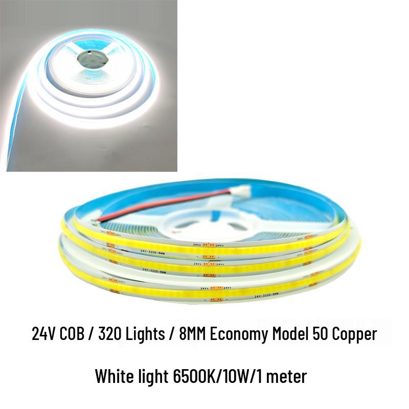 COB LED Strip Light 12V/24V, 320/480 LEDs, 8MM, 90 CRI, Self-Adhesive, Aluminum Channel.