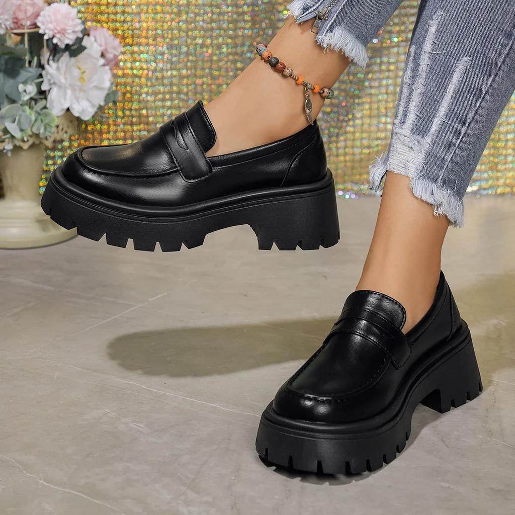 Fashion Fashion Chunky Platform Loafers for Women 2025 New Preppy Style PU Leather Dress Shoes Woman Thick Sole Comfort Slio On Shoes