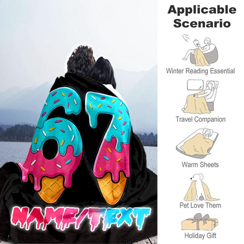 1PC Custom Name Dessert Number Celebration Flannel Blanket Versatile,all-season Throw Suitable for the Living Room,bedroom,camping,travel,and Gift