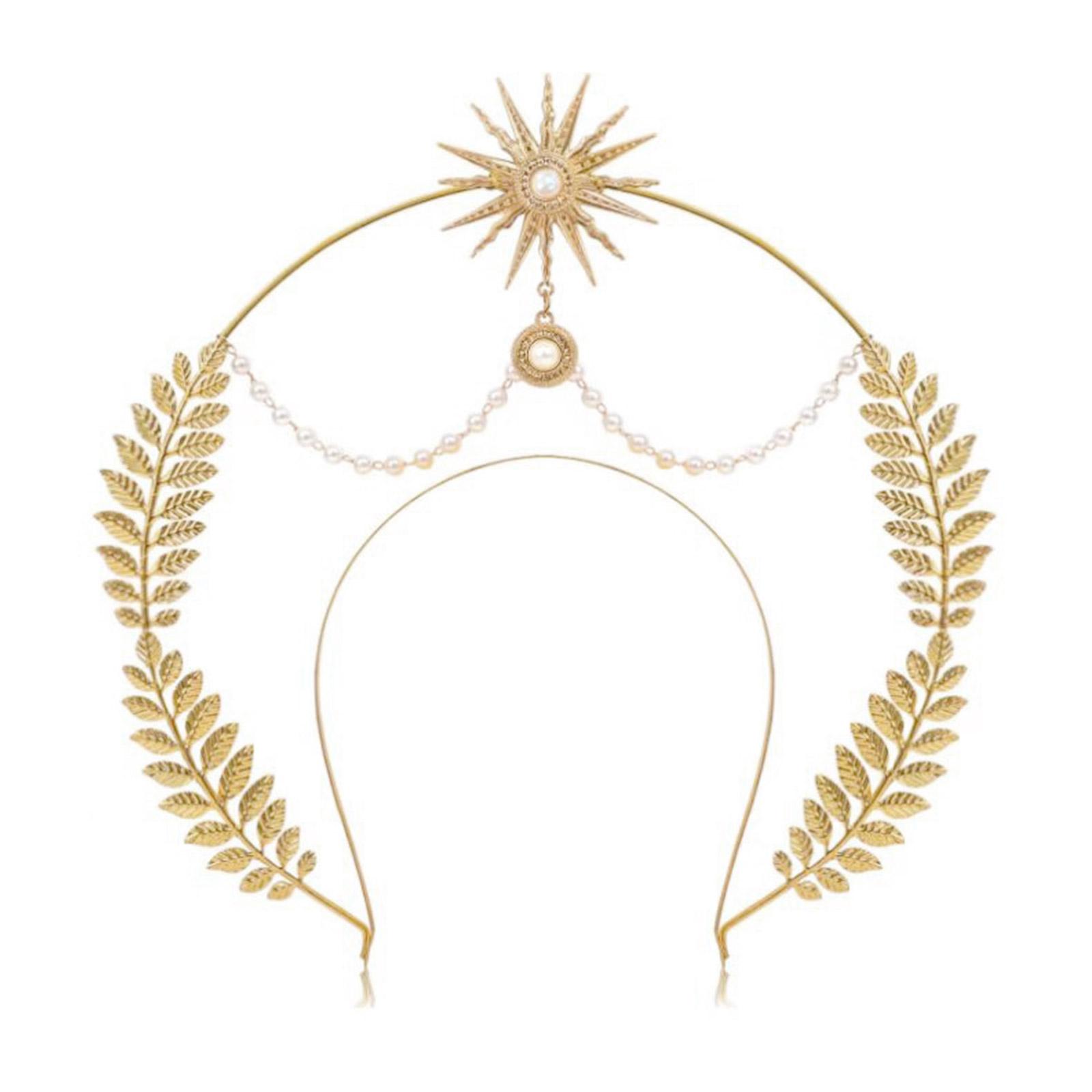 

Модель Шоу Оголовье с золотыми листьями Косплей Греческая богиня Барочная повязка для невесты Блинг Хедбанд для свадебной вечеринки