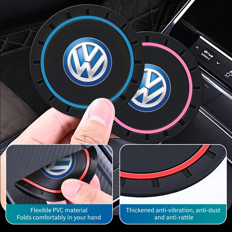 OPQ1 For Volkswagen VW Car Coasters Water Cup Slots Non-Slip Mat Waterproof Drink Pad Scirocco Passat Polo B5 B6 B7 CC Tiguan Sharan