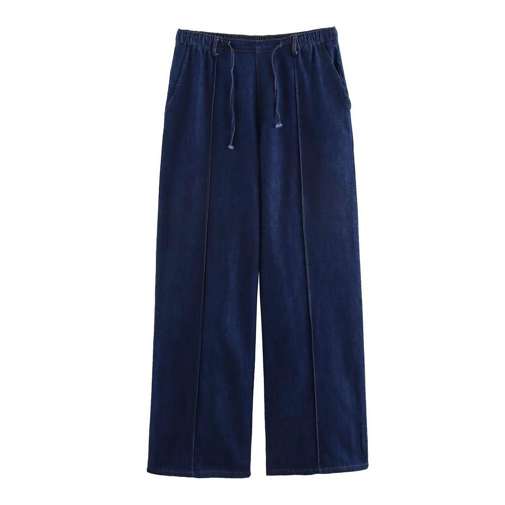 2025 Spring Women's Loose Fit Denim Shirt & Straight Leg Pants Set