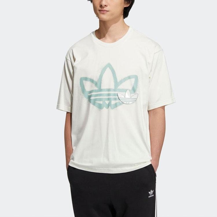 adidas originals Round Neck Dropped Shoulder Sleeves Large Logo Printing Short Sleeve Unisex White T-Shirt Men's HS2008