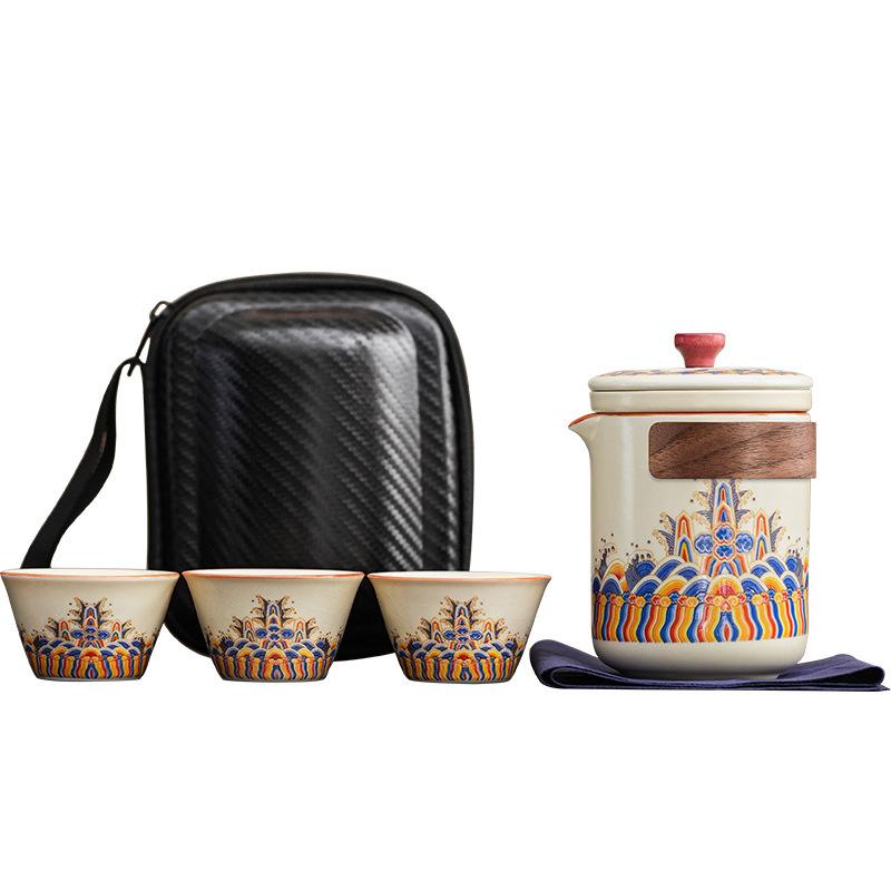 Guochao Ru Kiln Chinese Creative Wave Ancient Rhyme Portable Outdoor Camping Tea Pot Business Travel Quickguest Cup