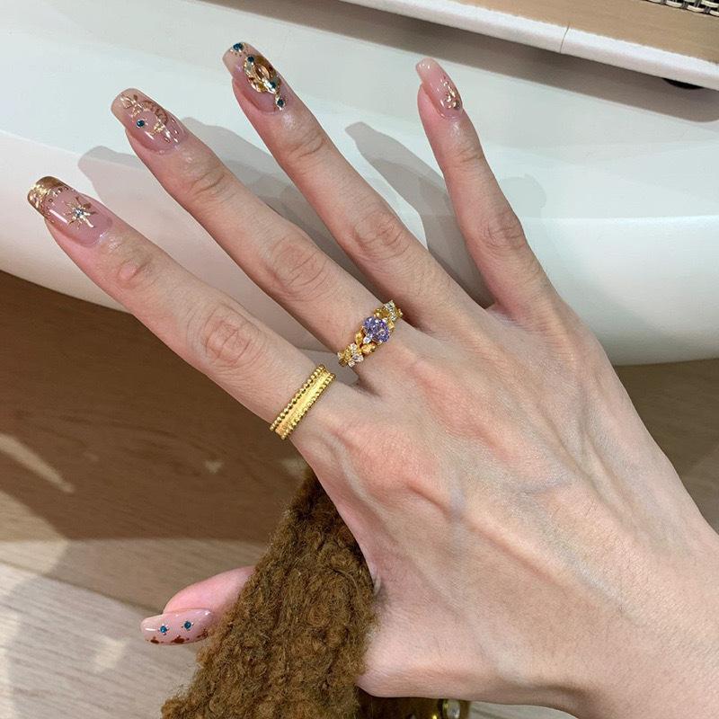 Gold Medieval Brushed Bead Edge Ring Women'S Lamp Luxury High-End Sense Niche Bauhinia Gypsy Exquisite Open Ring